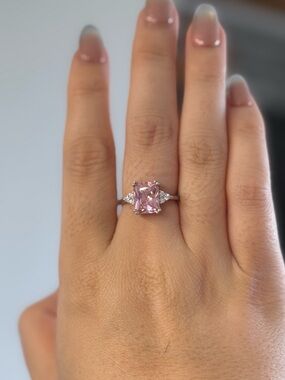 Pink Cushion-Cut Halo Ring in Silver